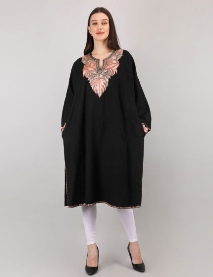 Black Wool Phiran with Intricate Tilla Embroidery